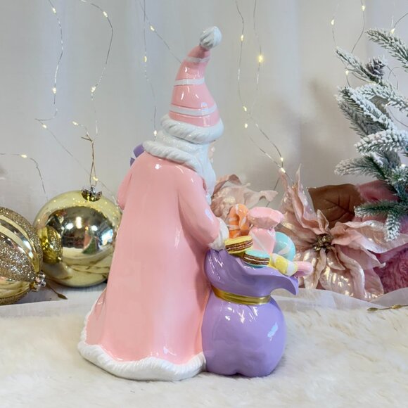 Christmas Pastel Pink Santa Claus Figure Macaron Candy Bag Peppermint Square - Picture 10 of 10